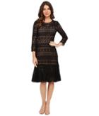 Rebecca Taylor Stained Glass Lace Long Sleeve Dress (black) Women's Dress