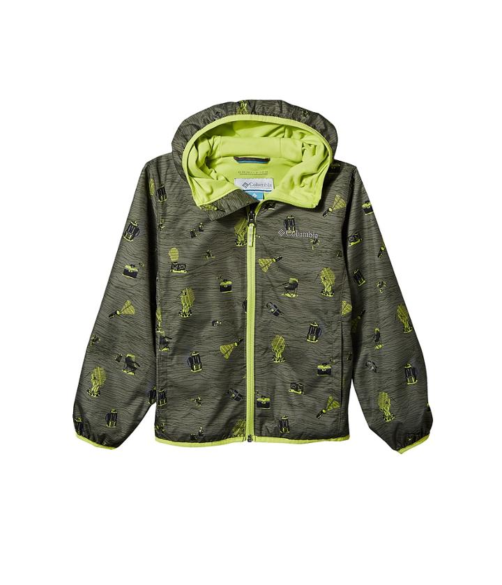 Columbia Kids Pixel Grabber Iitm Wind Jacket (little Kids/big Kids) (cypress Campin Print/voltage) Boy's Coat