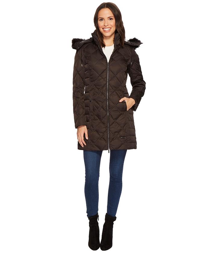 Kenneth Cole New York Diamond Quilted Matte Satin Down (black) Women's Coat