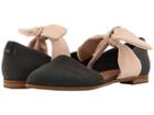Toms Jutti D'orsay (black Leather/forged Iron Slubby Cotton/bow) Women's Flat Shoes