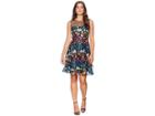 Tahari By Asl Mesh Embroidered Party Dress (black/cobalt/fuchsia) Women's Dress