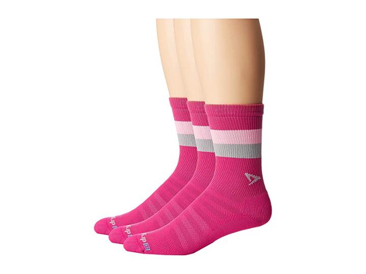 Drymax Sport Run Lite-mesh Crew 3-pack (october Pink/light Pink/gray Stripes) Crew Cut Socks Shoes
