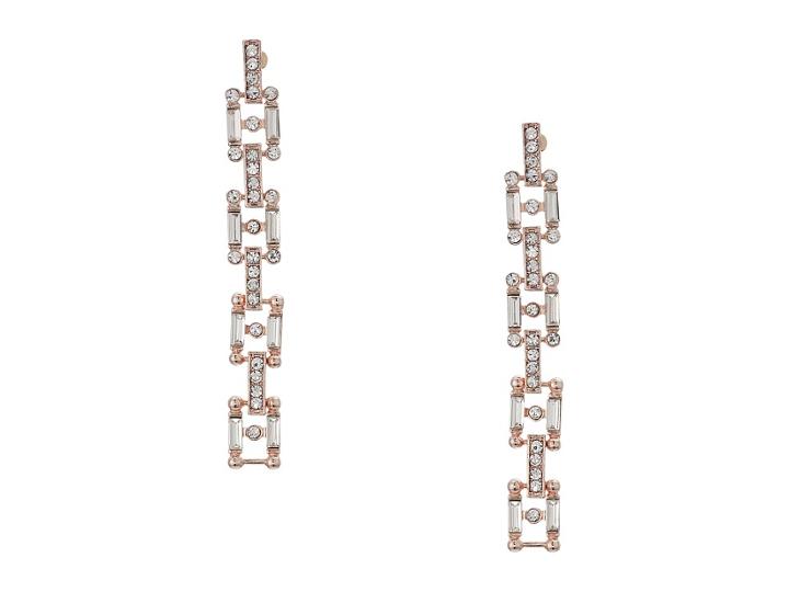 Steve Madden Square Link Bedazzled Dangle Earrings (rose Gold) Earring