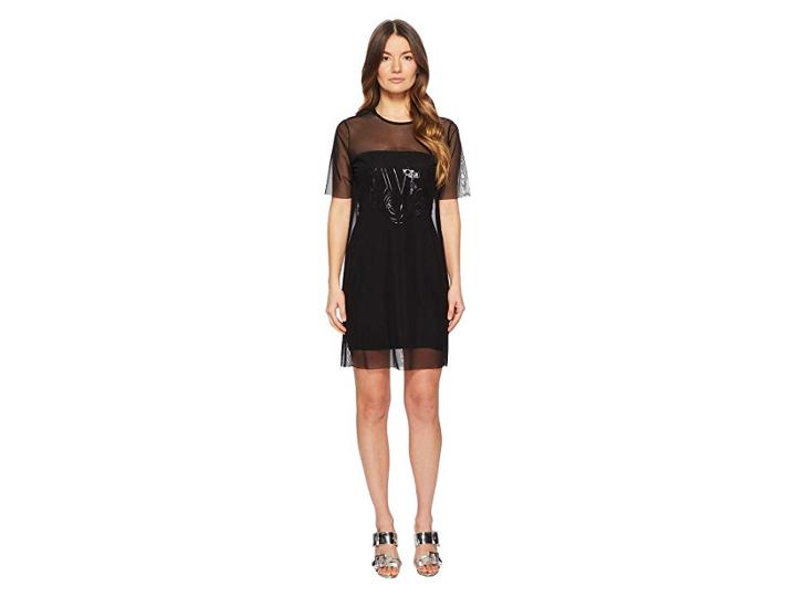 Versace Jeans Couture Sheer Overlay Short Sleeve Dress (nero) Women's Dress