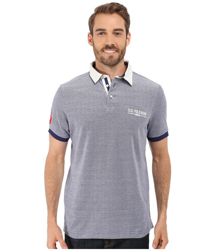 U.s. Polo Assn. Solid Pique Polo Shirt W/ Contrast Collar (dodger Blue) Men's Short Sleeve Pullover