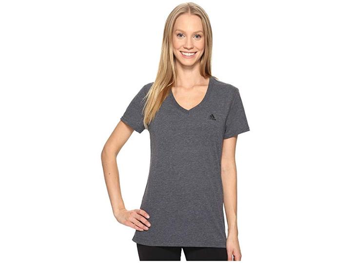 Adidas Ultimate V-neck Tee (dark Grey Heather/black) Women's Short Sleeve Pullover