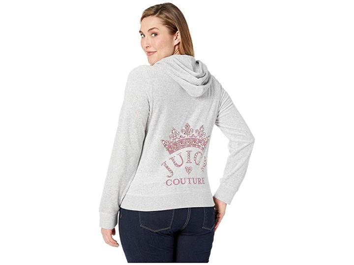 Juicy Couture Crowned Couture Velour Robertson Jacket (silver Lining) Women's Clothing