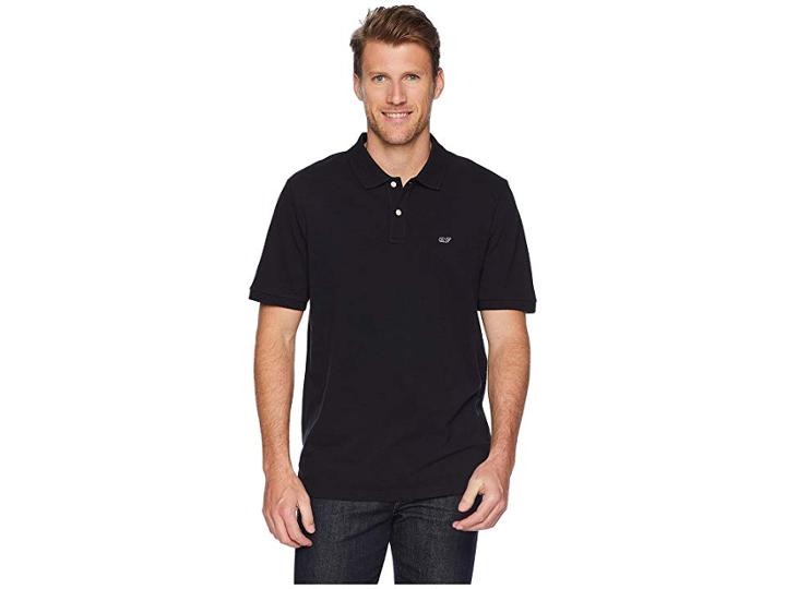 Vineyard Vines Stretch Pique Solid Polo Contrast Whale (jet Black) Men's Clothing