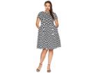 Unique Vintage Plus Size Cotton Chevron Fit Flare Dress (black/white) Women's Dress