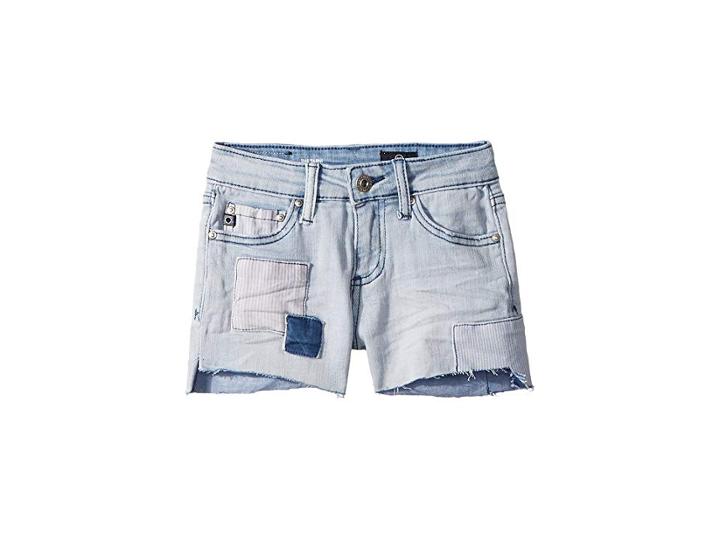 Ag Adriano Goldschmied Kids The Tarni Hi-lo Fray Hem Patch Shorts (big Kids) (mongo Indigo) Girl's Shorts