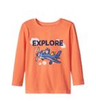 Life Is Good Kids Explore Plane Long Sleeve Crusher Tee (toddler) (fresh Coral) Boy's T Shirt