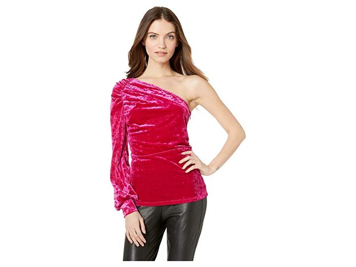 Bebe One Shoulder Velvet Top (sangria) Women's Blouse