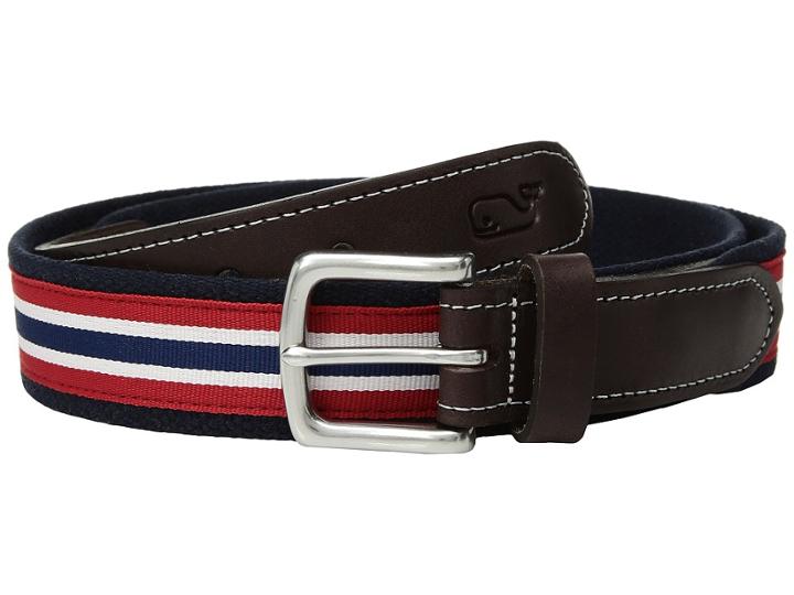 Vineyard Vines Prep Stripe Canvas Club Belt (nautical Red) Men's Belts