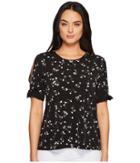 Cece Simple Ditsy Mix Media Tie Sleeve Top (rich Black) Women's Clothing