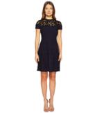 The Kooples Woven Dress With Black Lace Details On The Top (navy) Women's Dress