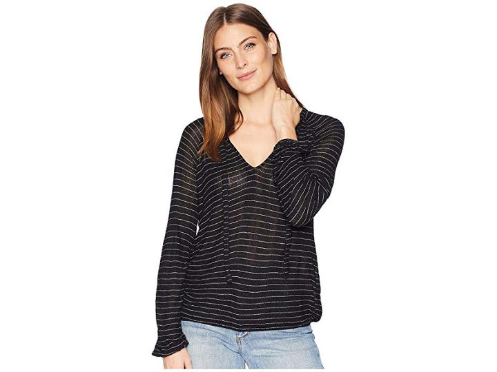 Lucky Brand Drop Needle Stripe Top (black Stripe) Women's Clothing