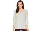 Mod-o-doc Heathered Jersey Stripe 3/4 Sleeve Asymmetrical Flounce Hem Tee (winter White) Women's T Shirt