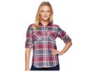 Lauren Ralph Lauren Petite Plaid Cotton-twill Shirt (red Multi) Women's Long Sleeve Button Up
