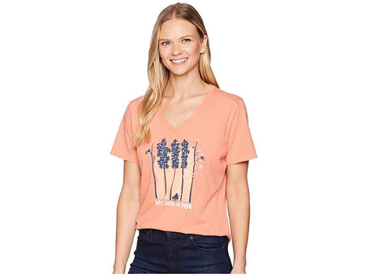 Life Is Good Music Sets Us Free Cool Vee (fresh Coral) Women's T Shirt