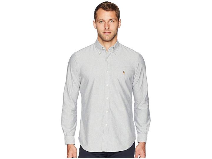 Polo Ralph Lauren Oxford Button Down Sport Shirt (slate/white) Men's Clothing