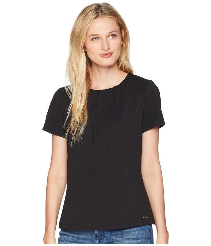Calvin Klein Short Sleeve Knit Pullover (black) Women's Clothing