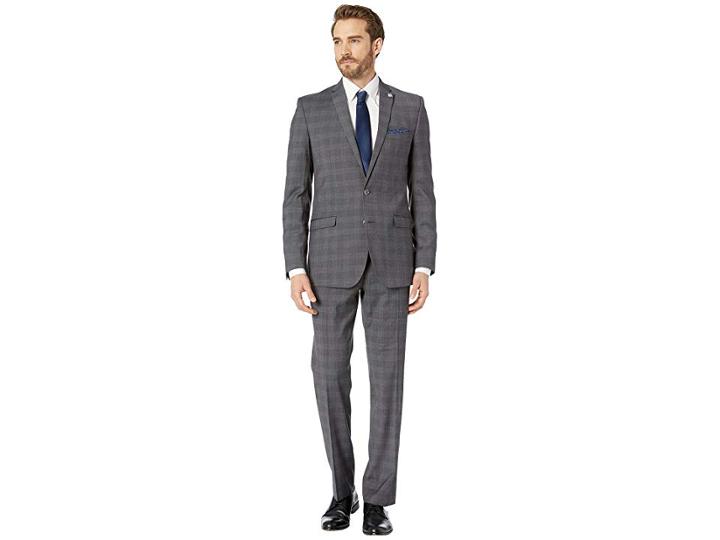 Nick Graham Navy Plaid Slim Fit Suit (grey Plaid) Men's Suits Sets