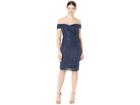 Marina Sequin Lace Off The Shoulder Side Drape Short Dress (navy) Women's Clothing