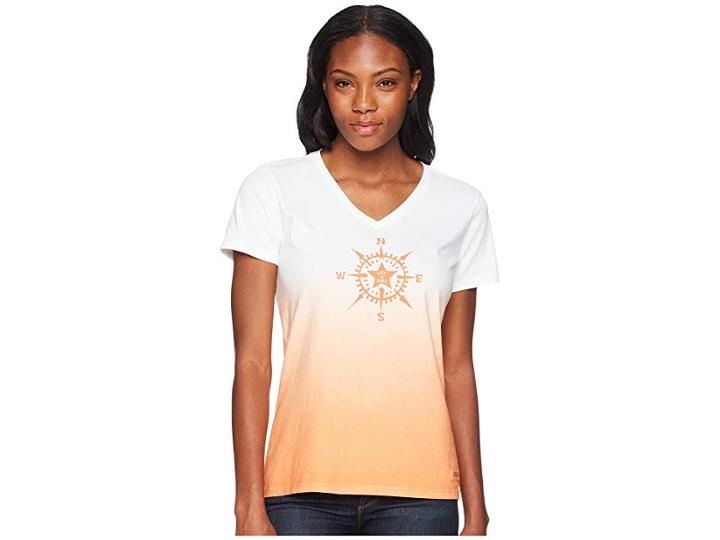 Life Is Good Compass Star Crusher Vee Tee (fresh Coral Dip Dye) Women's T Shirt