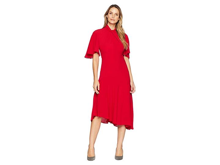 Maggy London Catalina Crepe Twist Neck Asymmetrical Midi Dress (cranberry) Women's Dress