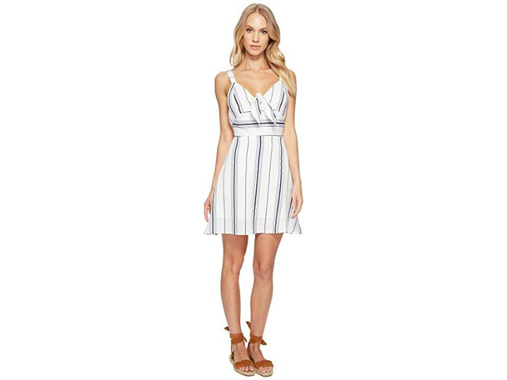 J.o.a. Tie Front Fit Flare Dress (white/navy) Women's Dress