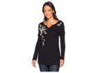 Dylan By True Grit Embroidered Thermal Woodside Bloom Long Sleeve Top (black/oatmeal) Women's Clothing