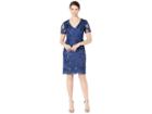 Marina Floral Embroidered Soutache Short Sleeve Sheath Dress (navy) Women's Clothing
