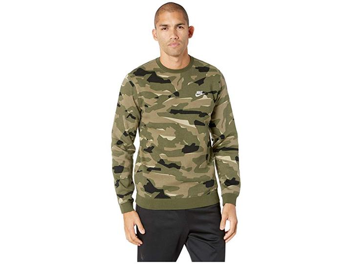 Nike Nsw Club Camo Crew Bb (cargo Khaki/cargo Khaki/white) Men's Clothing