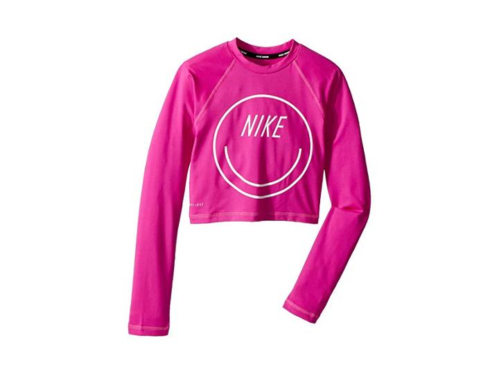 Nike Kids Long Sleeve Crop Hydroguard (big Kids) (fuchsia Blast) Girl's Swimwear