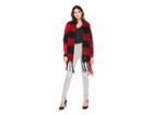 Betsey Johnson Checked Out Blanket Wrap (red) Women's Sweater