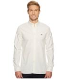 Lacoste Long Sleeve Solid Oxford Stretch Button Down Collar Slim (vanilla Plant) Men's Long Sleeve Button Up