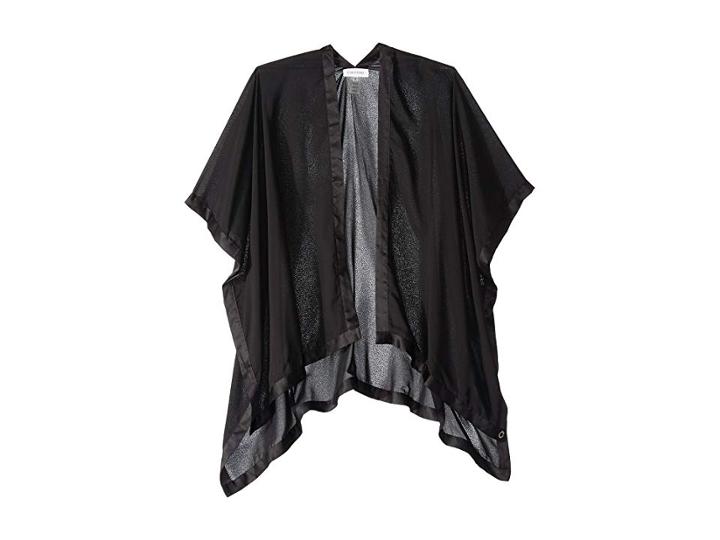 Calvin Klein Satin Border Chiffon Shawl (black) Women's Sweater