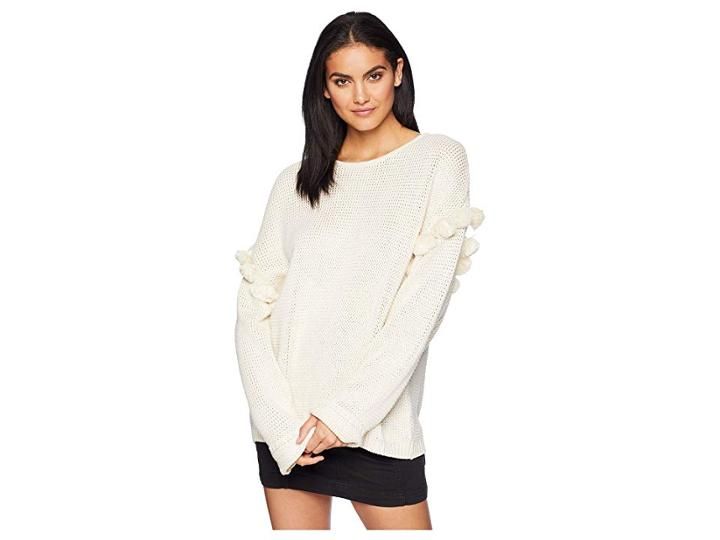 Chan Luu Oversize Pom Pom Sweater (seed Pearl) Women's Sweater