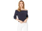 Bcbgeneration Off Shoulder Cable Sweater (dark Navy) Women's Clothing