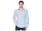 Bugatchi Shaped Fit Woven Shirt (classic Blue 1) Men's Long Sleeve Pullover