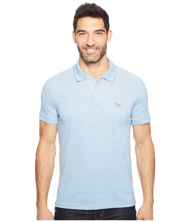 Lacoste Father's Day Linen/cotton Birds Eye Jaspe Effect Pique Polo (horizon Blue Chine/flour) Men's Clothing