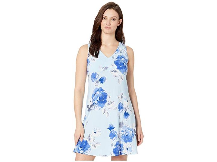 Nine West Printed Ity Sleeveless V-neck Trapeze Dress (surf/ultramarine Multi) Women's Dress