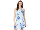 Nine West Printed Ity Sleeveless V-neck Trapeze Dress (surf/ultramarine Multi) Women's Dress