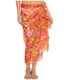 Echo Design Melba Floral Tassel Pareo Cover-up (coral) Scarves