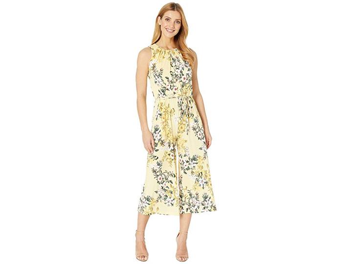 London Times Pleated Neck Cropped Jumpsuit (yellow/red) Women's Jumpsuit & Rompers One Piece