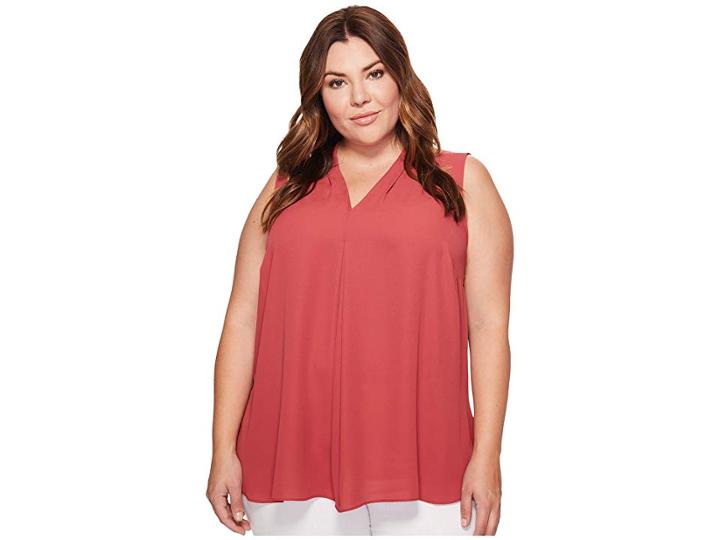 Vince Camuto Specialty Size Plus Size Sleeveless V-neck Invert Pleat Blouse (sunset Rose) Women's Blouse