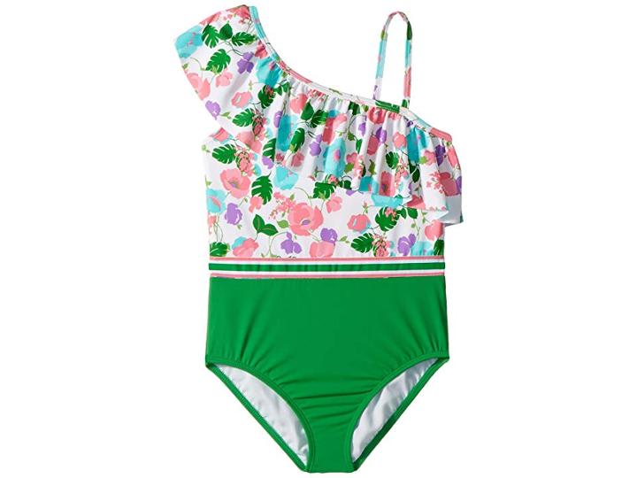 Janie And Jack Color Block Stripe One-piece Swimsuit (toddler/little Kids/big Kids) (floral Color Block) Girl's Swimsuits One Piece