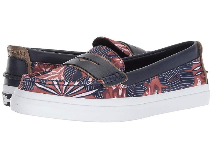 Cole Haan Pinch Weekender Luxe (tropical Print Satin/marine Blue Leather/ivory) Women's Shoes