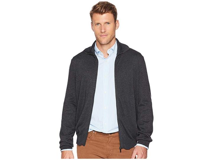 Perry Ellis Jersey Knit Zip Front Cardigan Sweater (charcoal Heather) Men's Sweater