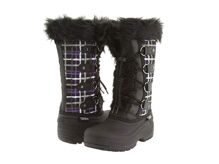 Tundra Boots Kids Diana (little Kid/big Kid) (black/purple Strokes) Girls Shoes